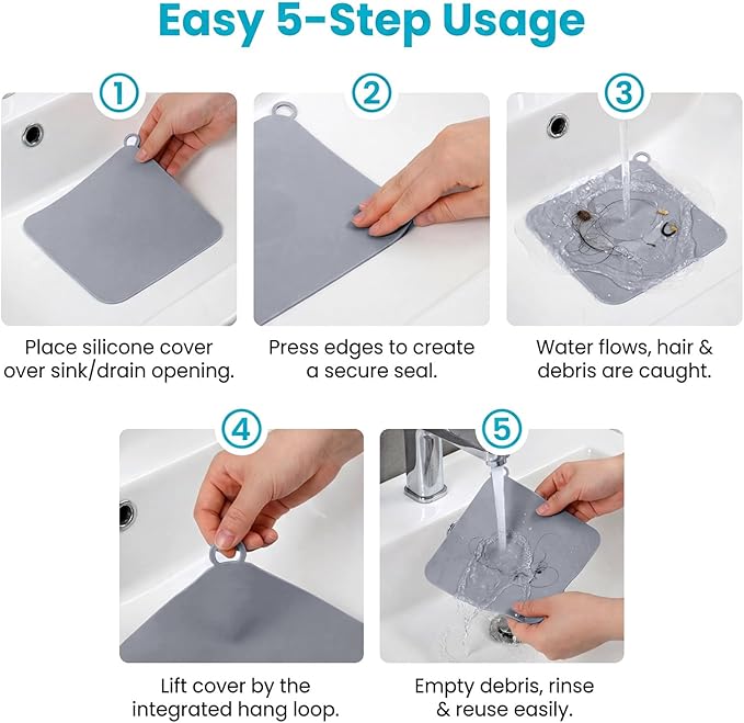 JJUNW 2Pack Silicone Tub Stopper, 8 x 8 Inch Drain Covers to Keep Bugs Out Universal Flat Drain Cover Sewer Anti-Odor Mat for Shower Tub Stopper Kitchen Laundry Bathroom