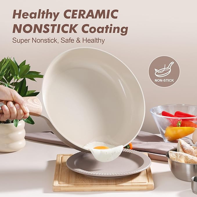 SENSARTE 11inch Ceramic Nonstick Frying Pan Skillet, Taupe | Healthy Ceramic Coating Omelette Pan, Non-toxic Kitchen Cooking Chef's Pan, PFOA/PFAS/PTFE Free, Induction Compatible