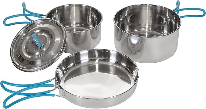 Stansport Stainless Steel Camping Cookware Set – Durable Nesting Mess Kit for Backpacking, Hiking & Outdoor Cooking – Compact Portable Pot & Pan with Carry Bag – Multiple Sizes for Family to Solo Use