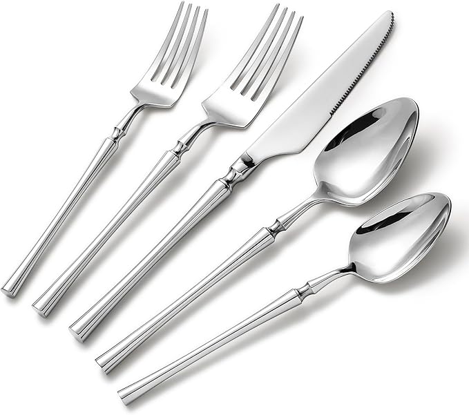 Lazycorner 20 Pcs Silverware Set, 18/10 Stainless Steel Flatware Set with Forks and Spoons, Mirror Finish Cutlery Set for Restaurant Hotel Party, Dishwasher Safe