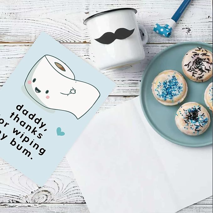 Funny First Fathers Day Cards Gifts for New Dad, Cute 1st Father's Day Card Gift from Baby Son Daughter, Baby Daddy Fathers Day Card, Thanks for Wiping My Bum