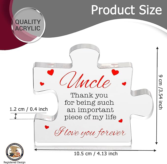 Uncle Gifts - Decorative Favorite Uncle Gift - Acrylic Plaque with Red Velvet Bag, Cleaning Cloth, Envelope - Great Birthday Gift, from Niece, Nephew