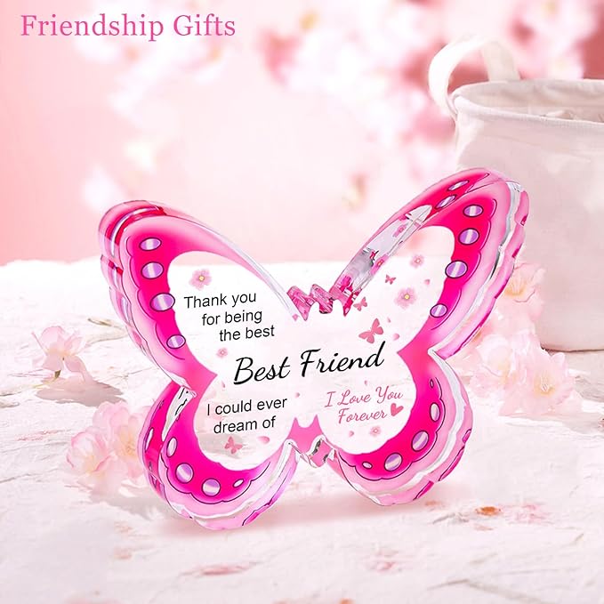 Best Friend Friendship Birthday Gifts for Women, Mothers Day Gifts for Friends, Best Friend Mothers Day Gifts, Unique Best Bestie Special Decorations - Acrylic Butterfly Plaque 4.3x3.3 inch
