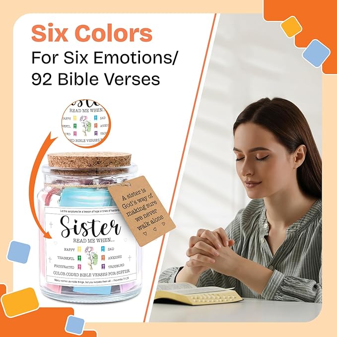 NewEleven Mothers Day Gifts For Sister - Inspirational, Birthday Gift For Sister, Sisters In Law, Soul Sis - Sisters Gifts From Sister, Brother, Friend, Family - Bible Verse Jar