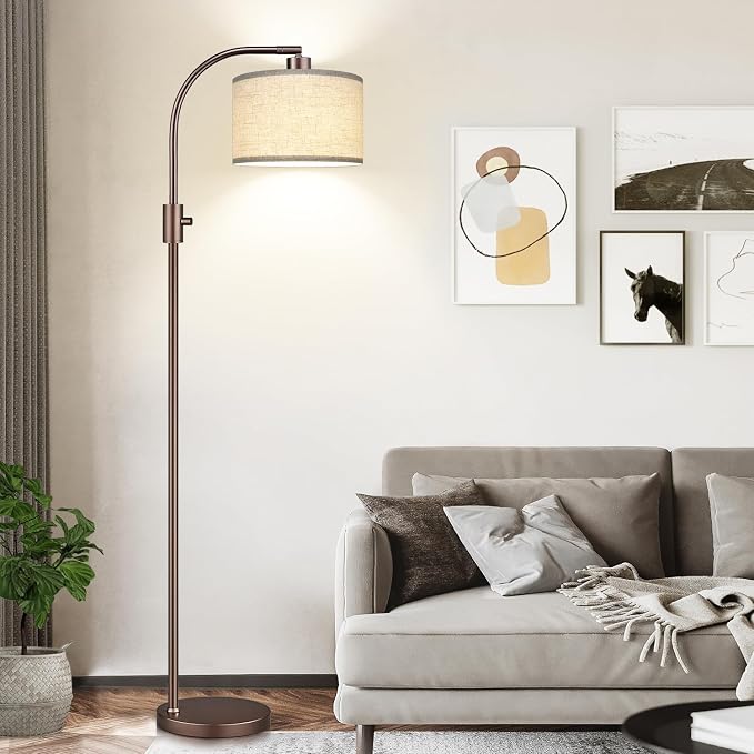 Nintiue Upgraded Modern Arc Dimmable Tall Standing Floor Lamp with Linen Shade, 1200 Lumens LED Bulb Included, for Living & Reading Room, Bedroom, Office & Nursery, Brown