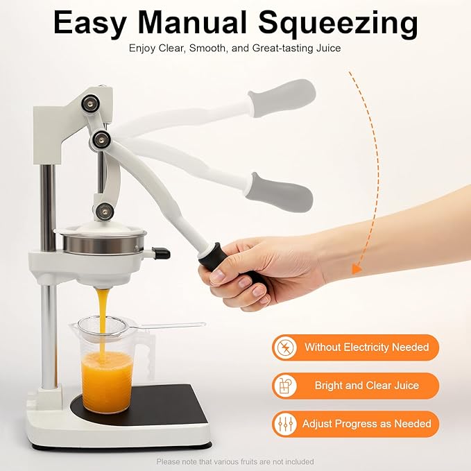 Manual Juicer, Double Press Head Commercial Manual Juicer Tabletop Juice Extraction Machine Hand Press Juice Extractor with 18oz Measuring Cup & 2 Mold for Oranges Lemons Pomegranates