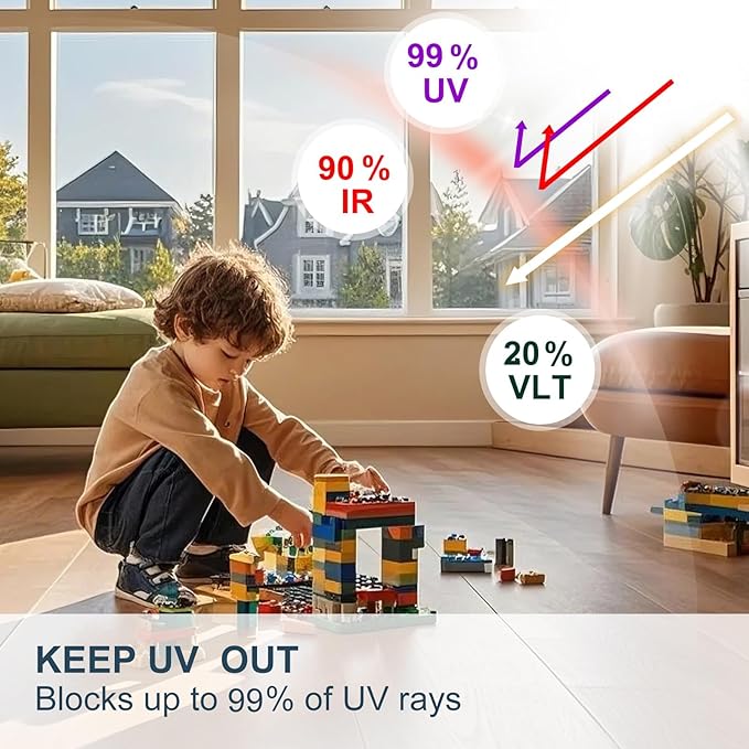 Ceramic Window Tinting Film - Superior Heat Rejection, Blocks 99% Harmful UV Rays, Enhances Privacy, Reduces Glare, Long-Lasting for Residential & Commercial Use (Sapphire Blue 29.3 Inch X 6.56 Feet)