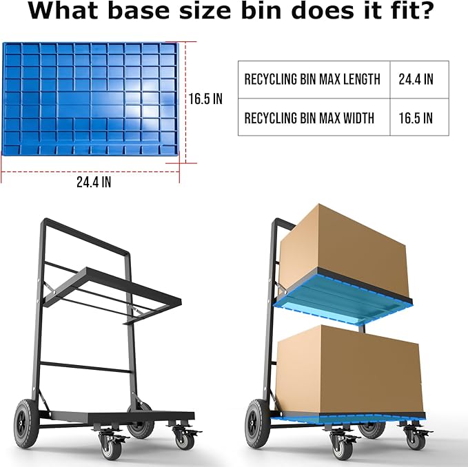 2-Tier Foldable Recycle Bin Cart, Heavy Duty Trash Can Dolly with All-Terrain Wheels & Lockable Casters, 140LBS Capacity Garbage Bin Trolley for Kitchen, Garage, Office, Courtyard