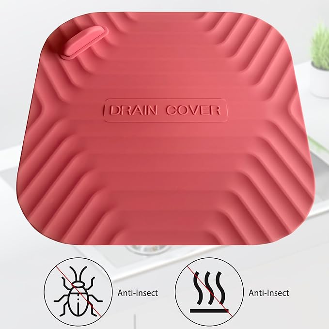 Shower Drain Cover Tub Stopper,2 Pieces Sewer Anti-Odor Mat Deodorizing Drain Plugs for Kitchen,Bathroom and Laundry(5.9x5.9 inch) Red