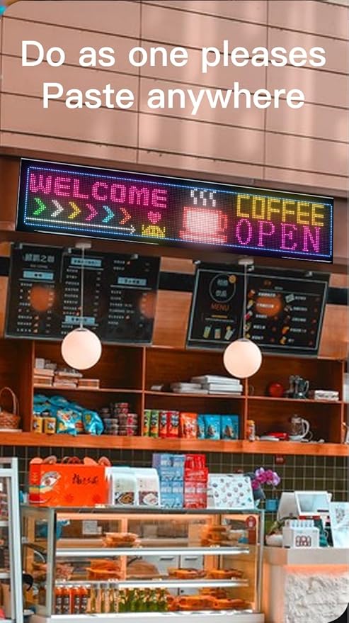 Flexible LED Display Screen, IP65 Waterproof PU+FPCB Material, Remote & App Control, for Indoor Advertising, Shop Window, Car Dealership Decoration (36.6 x 7.9in)