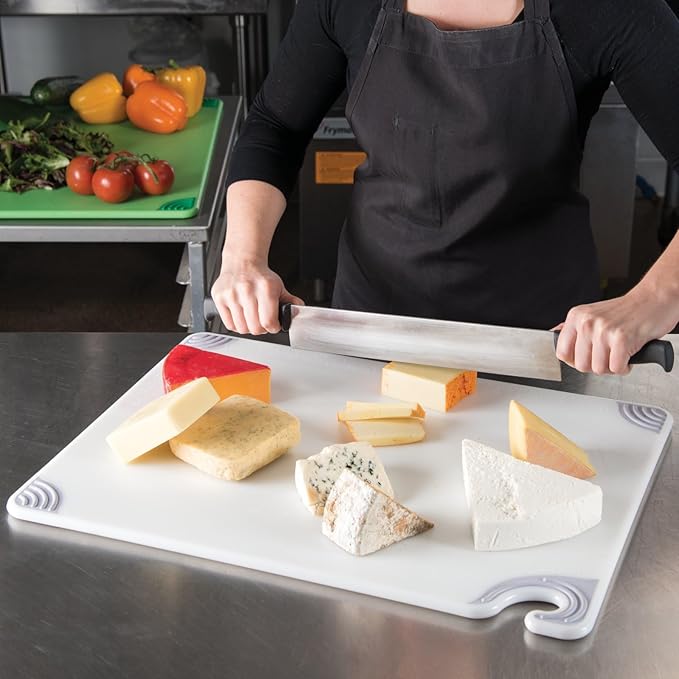 San Jamar Saf-T-Grip Plastic Cutting Board with Safety Hook, 18" x 24" x 0.5", White