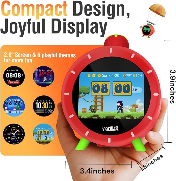 MOMILLA Kids Alarm Clock for Bedrooms, Visual Timer with 2.8" LCD Display 4 Alarms, Digital Clock with White Noice Sound Machine for Heavy Sleepers Kids, Christmas Birthday Gifts for Girls Boys