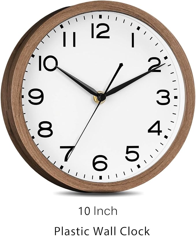 AKCISOT 10 Inch Wall Clock, Battery Operated Analog Clock, Silent Non-Ticking, Ideal for Bedroom, Bathroom, Kitchen, Office and School, Walnut