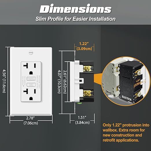 ELECTECK 20 Pack GFCI Outlets 20 Amp, Non-Tamper Resistant, Decor GFI Receptacles with LED Indicator, Ground Fault Circuit Interrupter, Wallplate Included, ETL Listed, White