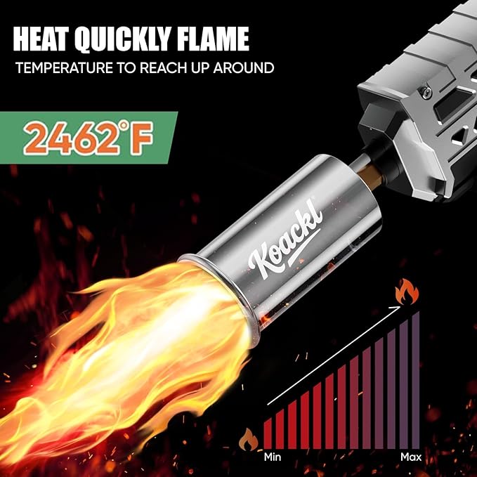 KOACKL Powerful Propane Torch Gun, Kitchen Torch with Adjustable Flame, Flamethrower Blow Torch Gun Gas Welding Kits for BBQ, Searing, Camping & Charcoal Torch Lighter(Tank Not Included)
