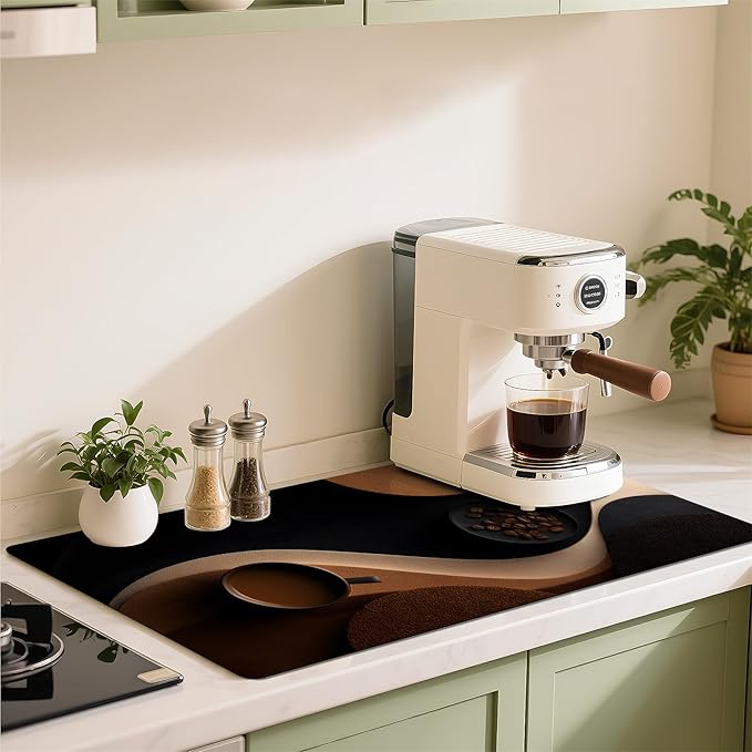Coffee Mat 17"x32" - Extra Large Absorbent Non Slip Dish Drying Mat,Coffee Bar Accessories,Kitchen Counter Protector for Coffeemaker, Sink, Dining Decor