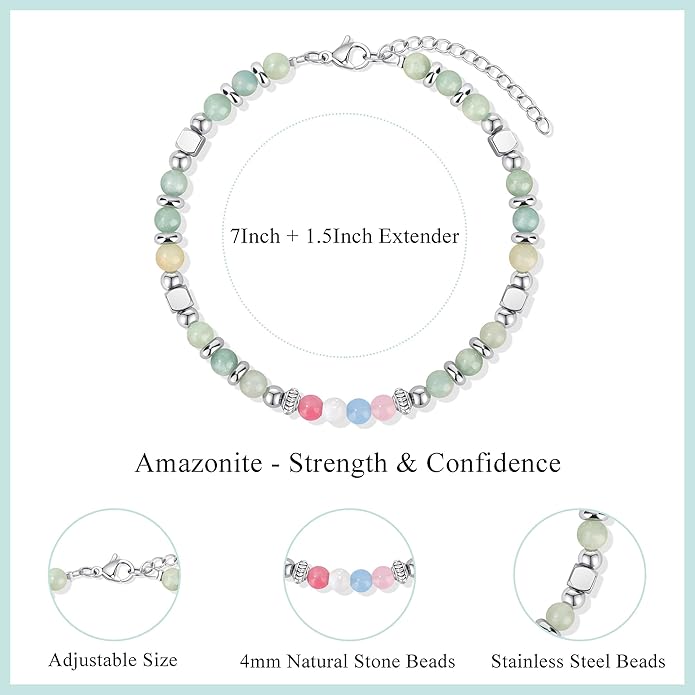 JoycuFF 𝗚𝗶𝗳𝘁𝘀 𝗳𝗼𝗿 𝗪𝗼𝗺𝗲𝗻 𝗠𝗼𝗼𝗻𝘀𝘁𝗼𝗻𝗲 𝗕𝗿𝗮𝗰𝗲𝗹𝗲𝘁 Amazonite Colorful Imperial Jasper Stainless Steel Beads Bracelets, Mothers Day Birthday Christmas Valentines Graduation Gifts