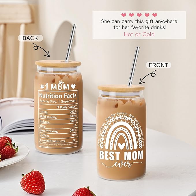 Mothers Day Gifts for Mom from Daughter Son, Gifts for Women Mama Stepmom Mother In Law Bonus Mom, Personalized Anniversary Birthday Mothers Day Presents for Wife from Husband - Can Glass Cups 16OZ