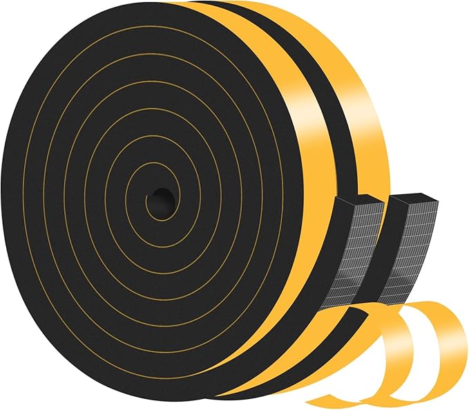 Weather Stripping Door Seal,Weather Stripping,Soundproof,Cold Insulation,High Density CR Foam Insulation Tape for Door, Front Door Frame, Windows,Sliding Door (Black, 3/4 in x 3/4 in x 13Ft)