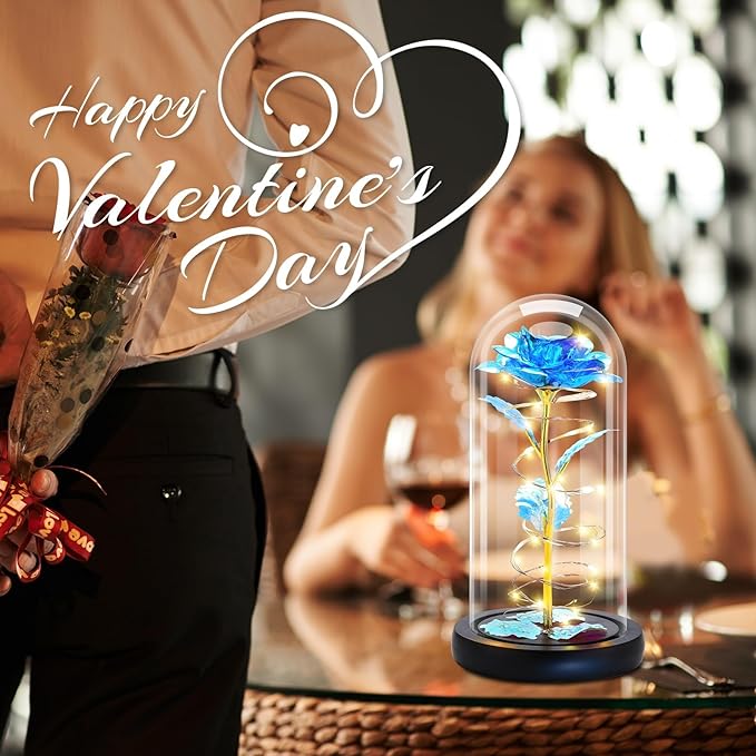 Otlonpe Preserved Forever Mothers Day Flower Gifts for Mom, Glass Light Up Rose Gifts for Women Grandma Girlfriend Wife Sister Her, Valentines Mothers Day Christmas Birthday Womens Gift (Blue)