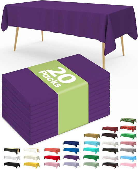 Pureegg Plastic Table Cloth Disposable 20 Pack, 54 x 108 Inch Table Cloths, Graduation Decorations Class of 2025, Graduation Party Tablecloths, Rectangle, Plastic Cover, Leakproof & Sturdy, Purple