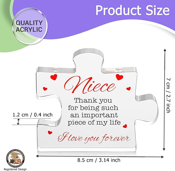 VELENTI Acrylic Block Puzzle Gift for Niece - Cute Present from Aunt, Uncle - Birthday, Christmas, Paperweight, Graduation - Novelty Gift for Nieces