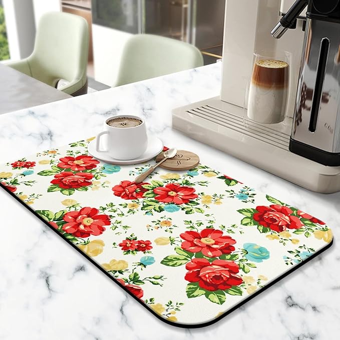 Diatom Mud Drying Mat 12x19.5 Inch - Super Absorbent Fast Dry Kitchen Counter Mat with Non-Slip Rubber Backing