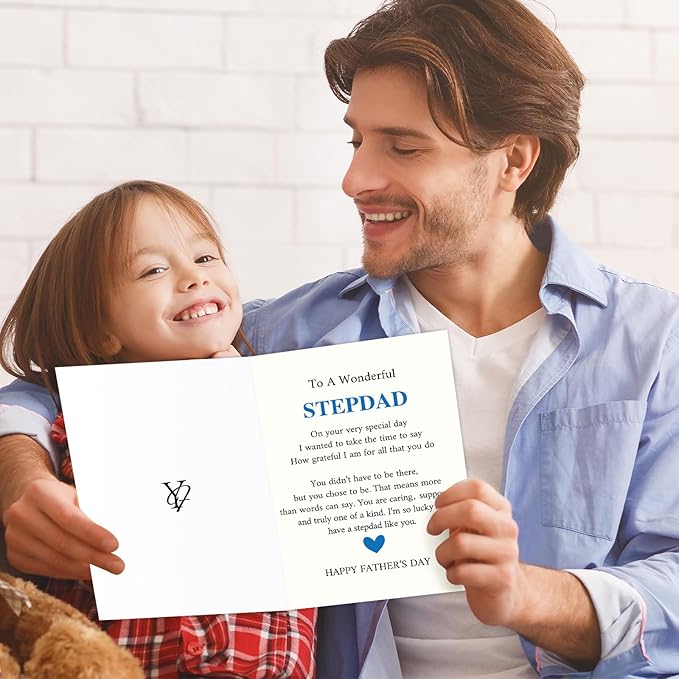 FANCYLUCKY Funny Bonus Dad Fathers Day Card, Happy Father’s Day Card for Stepdad from Stepdaughter Stepson, Heartfelt Love Card for Step Dad