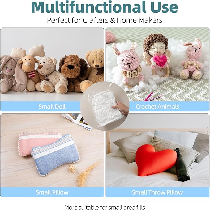 Fiberfill Stuffing for Crochet Animals, Crafts, Cushion and Clouds, Premium Quality Fiber Fill Pillow Stuffing Machine Washable Ployester. 100g/3.5oz