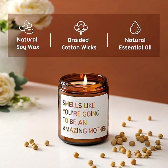 Mothers Day Candle Gifts for Mom - New Mom Gifts After Birth Funny Mommy Pregnant - Gender Reveal Gift - Best Postpartum Gift for Mother, 7oz, Sandalwood Scented Candles
