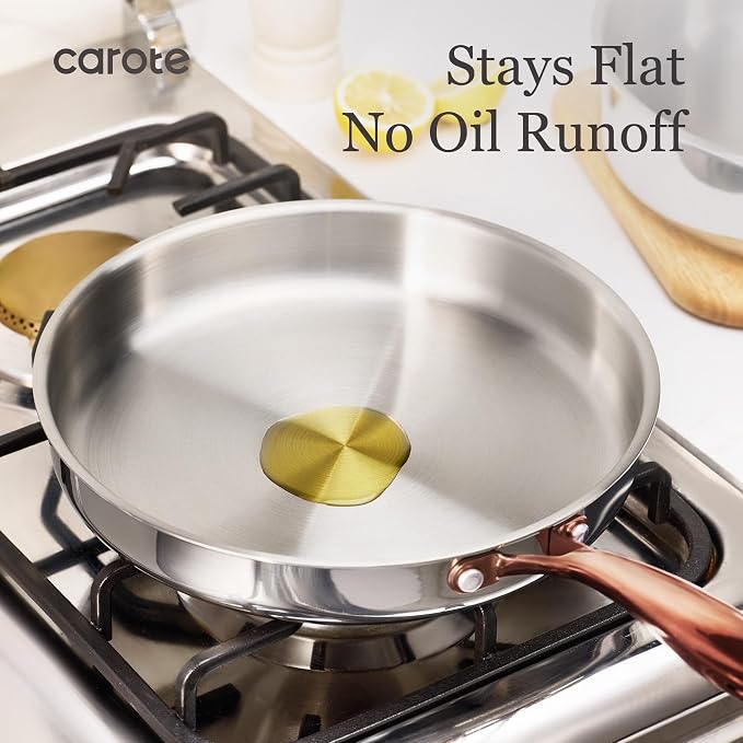 CAROTE 30 PCS Tri-Ply Stainless Steel Cookware Set Pots and Pans Set | Non Toxic Induction Kitchen Cooking Sets,Oven & Dishwasher Safe, All-Stovetop Compatible