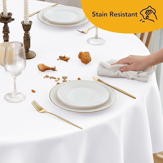 6-Pack White Round Tablecloths, 132 Inches, Stain-Resistant Polyester for 6-8 Ft Round Tables - Washable Table Covers for Weddings, Banquets, Birthday Parties, Events