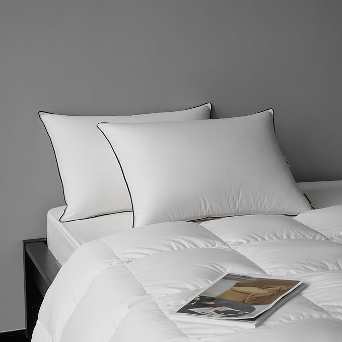 Down Bed Pillows Queen Size, Luxurious Hotel Pillow for Back,Stomach and Side Sleepers,Downproof, Soft, Fluffy, Breathable Cotton Blend Shell,Down Pillow Ideal for Every Night
