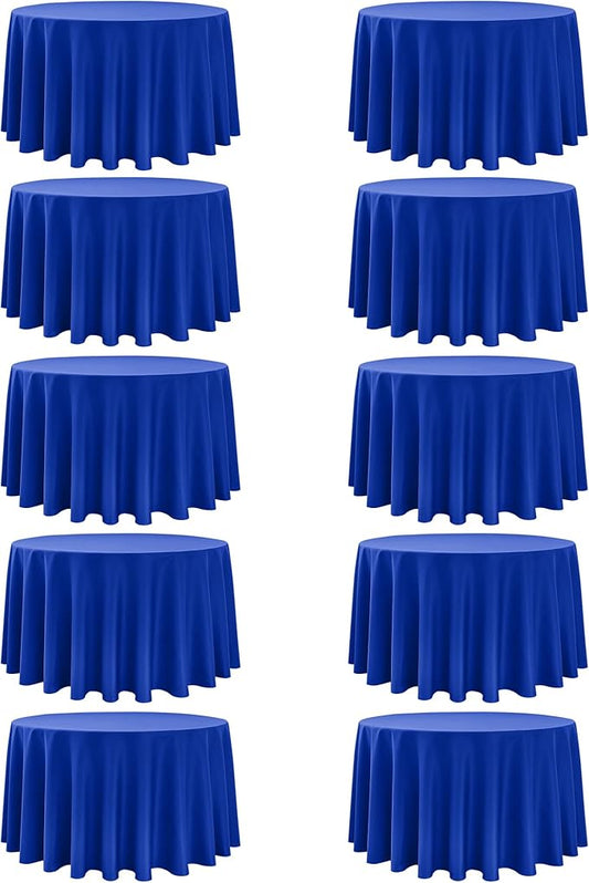 10-Pack Royal Blue Round Tablecloths, 108 Inches, Stain-Resistant Polyester for 4-5 Ft Round Tables - Washable Table Covers for Weddings, Banquets, Birthday Parties, Events