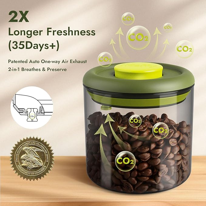 Airtight Coffee Canister – One-Way CO₂ Valve, UV Protection, 3X Thicker Glass, Coffee Bean Storage Container for Ground Coffee & Tea, 40.6 fl oz, for 1 lb Beans