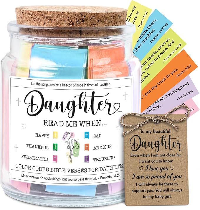 NewEleven Mothers Day Gifts for Daughter - Inspirational, Birthday, Confirmation Gifts For Daughter, Teen Girl, Adult Daughters - Daughters Birthday Gift Ideas From Mom, Dad - Bible Verse Jar