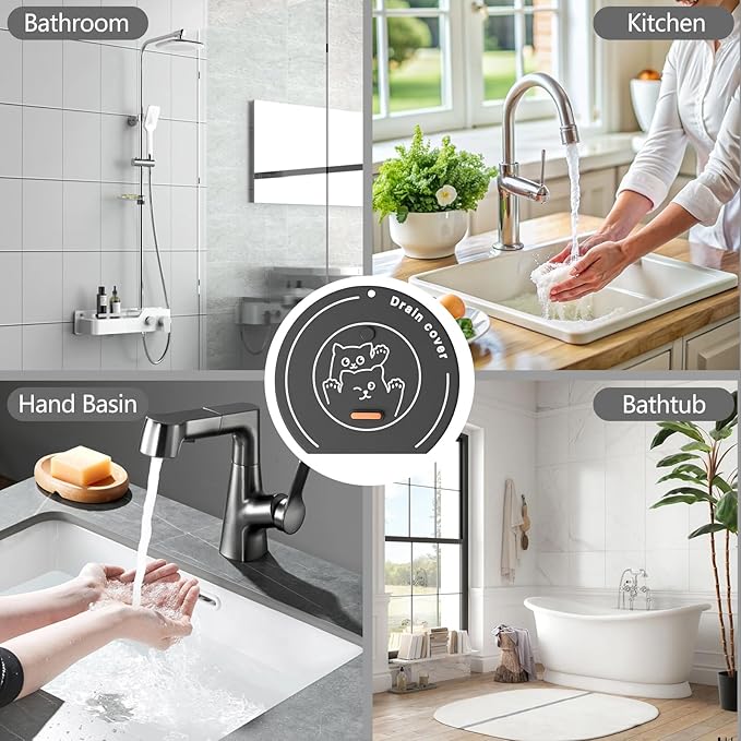 2-in-1 Shower Drain Hair Catcher & Bathtub Drain Cover, Odor-Proof Silicone Hair Stopper for Bathroom, Tub, Sink, Kitchen, Laundry - Prevents Clogs and Unpleasant Smells (1, Grey)
