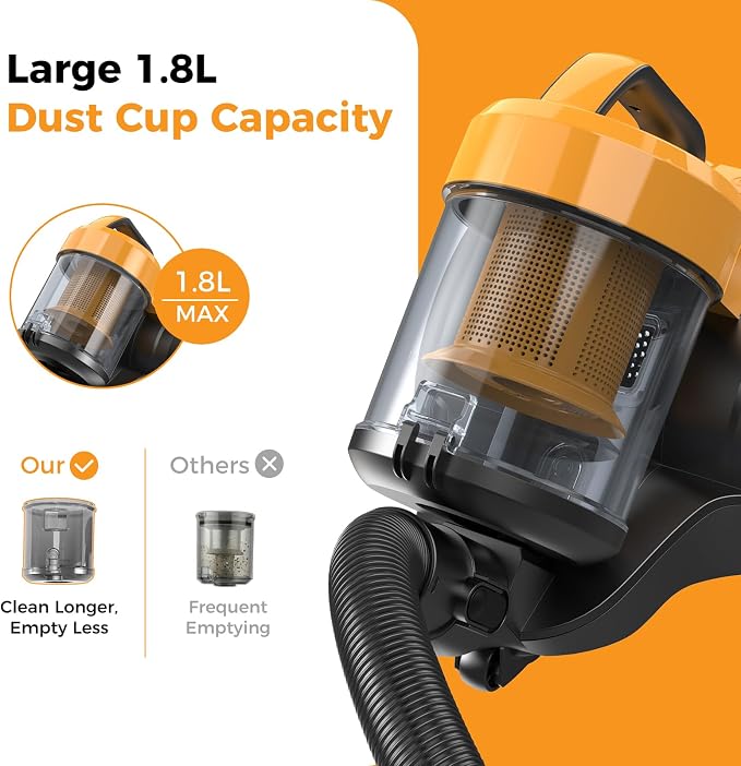 NEWBULIG Canister Vacuum Cleaners for Home, Strong Suction Bagless Vacuum Cleaner, 850W 16Kpa for Hard Floor and Carpet, Retractable Cord,1.8L Large Dust Cup