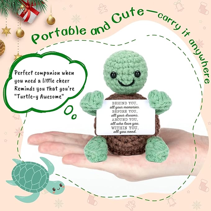 4THFARMES Mini Funny Turtle Graduation Gifts for Her Him College High Middle Elementary School Preschool Kindergarten Graduation Gifts, 2026 Graduates Handmade Emotional Positive Crochet Turtle