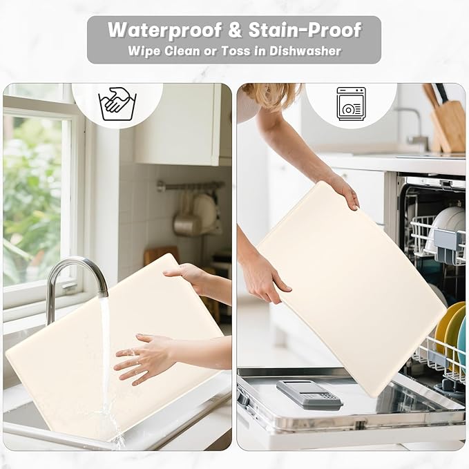 Rnivvi Silicone Coffee Mat, 16" x 24" Waterproof Raised Edge Coffee Bar Mats for Espresso Machine Station Accessories, Heat Resistant Dish Drying Pad for Kitchen Counter, Rubber Bar Decor Pad, Beige