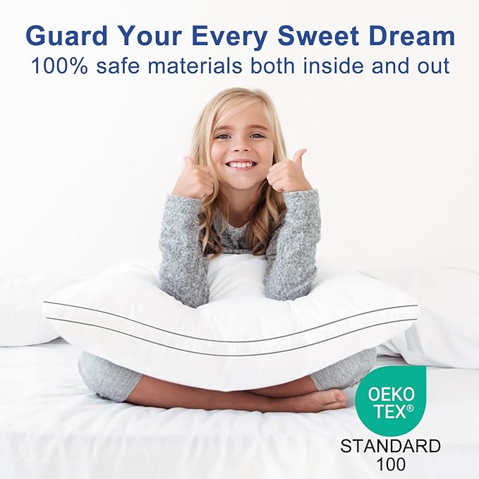 Premium Pillows Standard Size Set of 2, Fluffy and Supportive 7D Down Alternative Bed Pillow, Luxury Soft Hotel Quality Gusseted Pillow for Side Back Stomach Sleeper,Relief Neck Head and Shoulder Pain