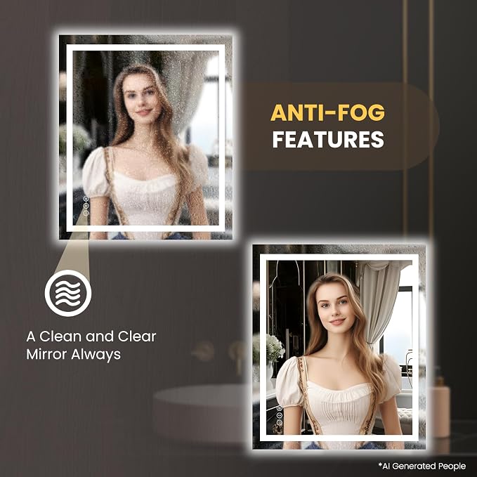 LOAAO 24"X28" LED Bathroom Mirror with Lights, Anti-Fog, Dimmable, Backlit + Front Lit, Lighted Bathroom Vanity Mirror for Wall, Memory Function, Tempered Glass, Safe to Use, ETL Listed