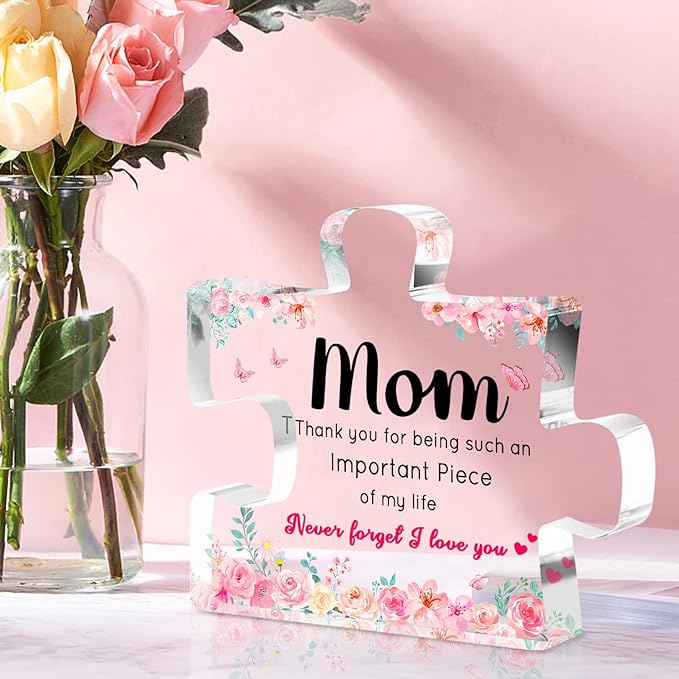 Mothers Day Gifts for Mom, Mom Gifts - Acrylic Puzzle Piece Plaque 3.9 × 3.3 × 0.5 inch, Christmas Valentine's Day Birthday Present for Mom from Daughter Son