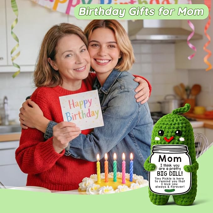 MAMAGIFTREE Mothers Day Birthday Gifts for Mom from Daughter Son, Handmade Crochet Pickle Plush “Big Dill” Gift for Mother in Law or Stepmom Mothers Day Keepsake, I Love You Mama Small Cute Decor
