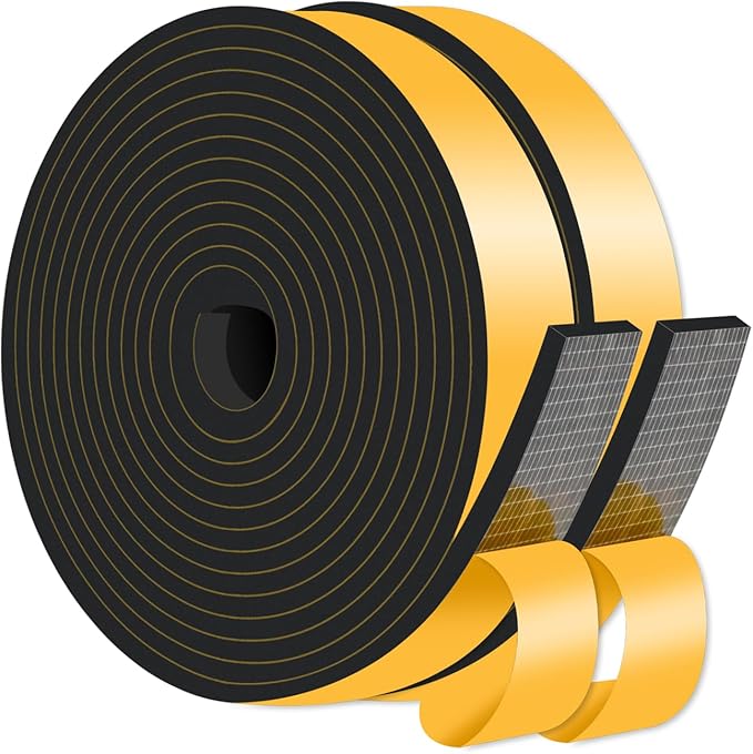 Weather Stripping Door Seal,Weather Stripping,Soundproof,Cold Insulation,High Density CR Foam Insulation Tape for Door, Front Door Frame, Windows,Sliding Door (Black, 1 in x 1/4 in x 66Ft)