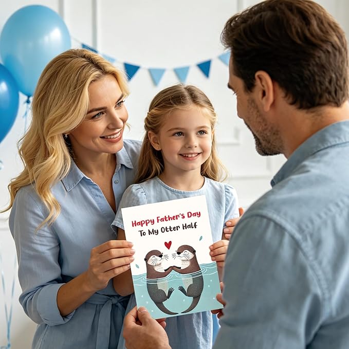 Otter Fathers Day Card Gifts for Husband Boyfriend from Wife Girlfriend, Personalized Double-Sided, Minimalist Premium Design, Perfect Father's Day Decoration Ideas