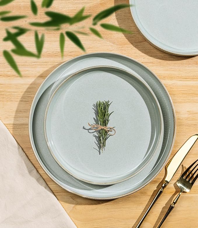 TheTerra Ceramic Dinnerware Sets for 8, 24 Pieces Porcelain Lightweight Plates and Bowls Sets, Scratch Resistant Dish Set, Oven & Microwave & Dishwasher Safe, Illusion Blue