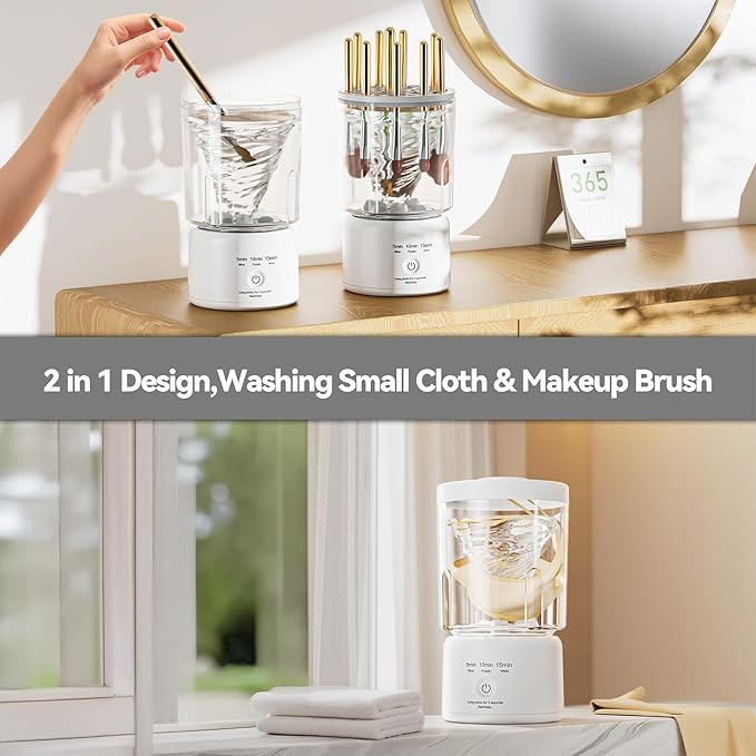 Portable Mini Washing Machine, Underwear Washing Machine Small Clothes Washer Makeup Brush Cleaner (White)