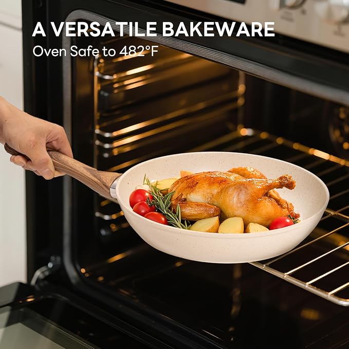 NEWBULIG 17-Piece Nonstick Cookware Set, Non-Toxic Pots and Pans with Stay-Cool Handles, Induction Compatible Cookware, PFAS & PFOA-Free, Cream White