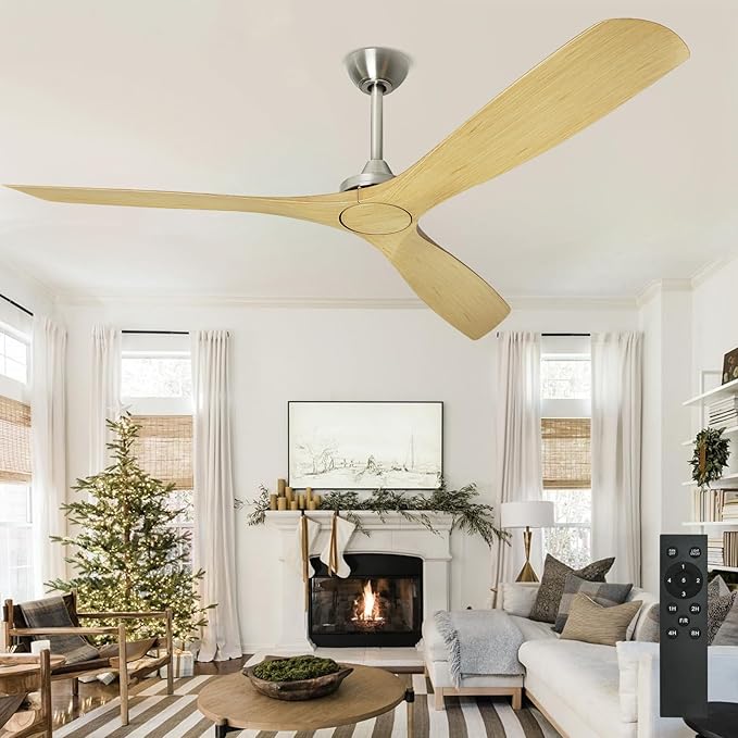 60 Inch Ceiling Fan: 3 Blades Ceiling Fans No Light Reversible Quiet Dc Motor - Outdoor Ceiling Fan for Patios with Remote Control for for Indoor Bedroom Farmhouse